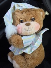 Fisher-Price Sleepytime Bear Brown Teddy with Striped Pajamas and Hat 1985