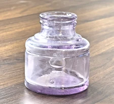 Sanford's Ink Bottle 1920s Sun Turned Purple Glass Inkwell EMB w/ Amazing Bubble