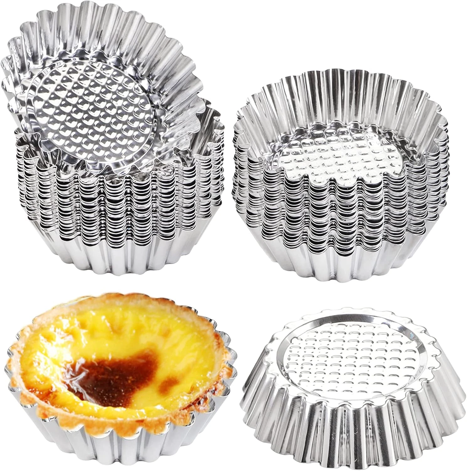 Dicunoy 30 PCS Egg Tart Mold for Baking, 3.8 Inch Stainless Steel Mini Tart Tin