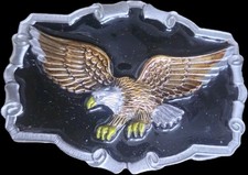 Vintage 1983 Great American Buckle Co Black Enamel Pewter Bald Eagle Belt Buckle