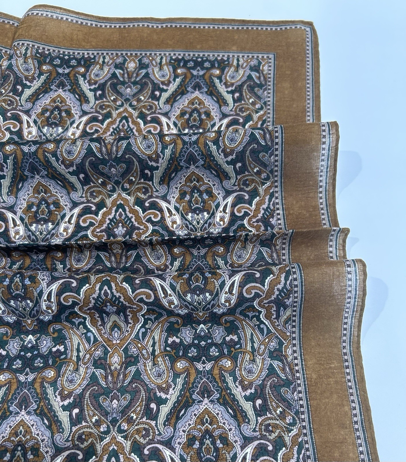 MEN’S Handkerchief YSL Brown Paisley Woven Fabric Cotton Pocket Suit SQUARE 20” thumbnail 5