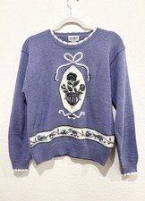 Purple VTG Angora Blend Koret Knit Sz M - Grandma Cottage Retro Twee Floral Cozy