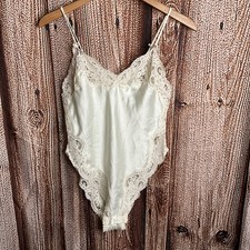 Victoria  s Secret Vintage Satin Lace Bodysuit Ivory Vintage Union Made Small