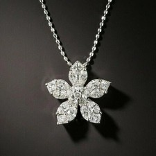 14K White Gold Plated Real Moissanite 3.00Ct Round Cut Beauty Flower Pendant