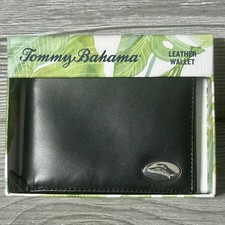 Tommy Bahama Wallet Bifold Black Genuine Leather Embossed Marlin Logo 80 New