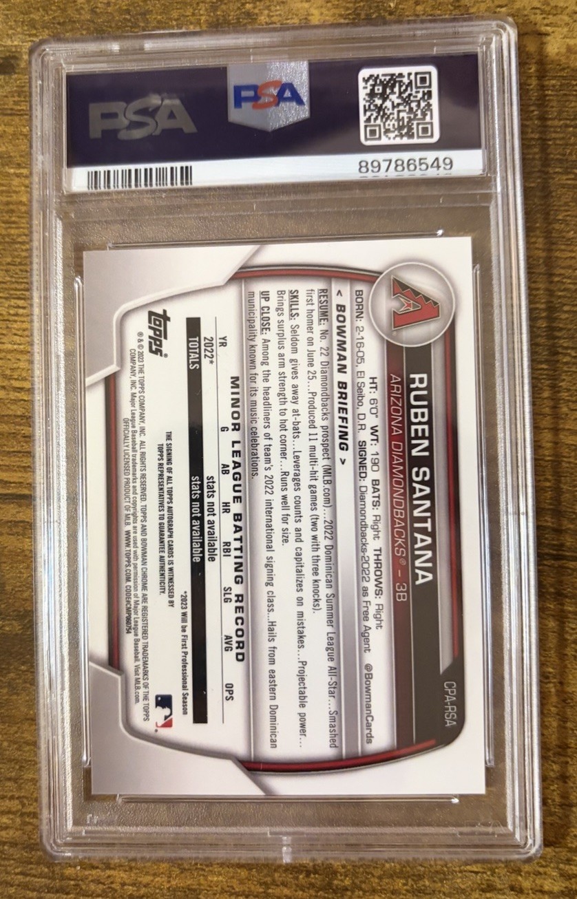 Ruben Santana PSA 10 2023 Bowman Chrome Orange Ref Auto #19/25 Diamondbacks view 2