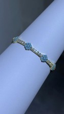 18k Oro Sopra Argento Sterling 925 Finto Diamanti Blu Turchese Bracciale 7 " L