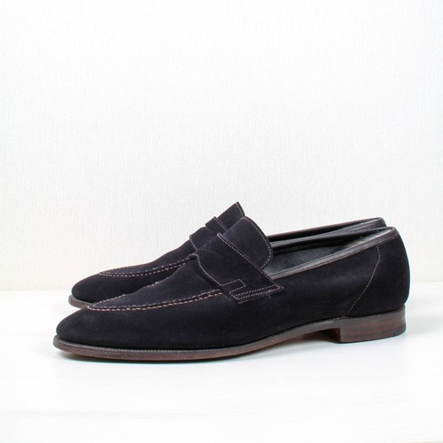 Crockett & Jones Teign Navy Blue Suede Penny Shoes Loafers Men's UK 10 E US 11 - Picture 2 of 15