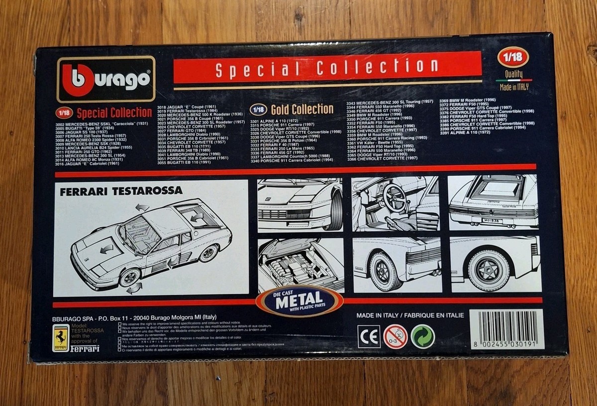 1984 FERRARI TESTAROSSA YELLOW 1:18 by BBURAGO 3019 MADE IN ITALY