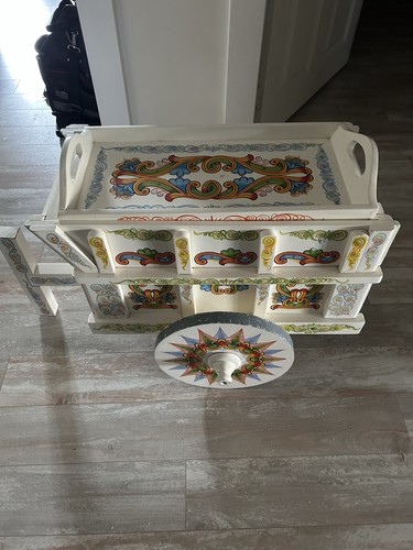 Vintage Handcrafted Costa Rican Oxcart With Intricate Hand Painted Folk Design