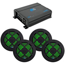 ATG Marine Audio Bundle - 4 Channel Amp  2 Pairs 8" RGB LED Black Speakers