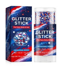Red White Blue Glitter Stick - Hexagonal Patriotic Body Face Glitter Gel Make...