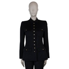 72795 auth CHANEL black cashmere 96A FOUR POCKET OFFICIER Jacket S