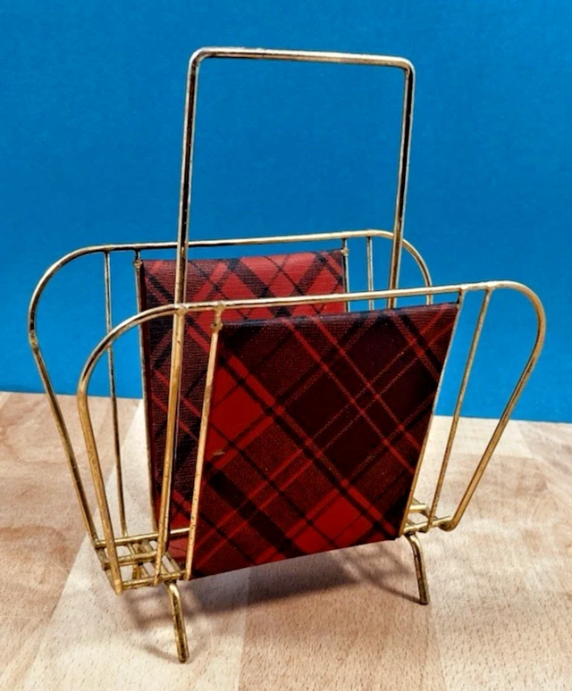 Porte lettres, cartes ancien en métal doré et vinyle Année 70 Vintage - Photo 2/4