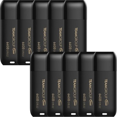 TEAMGROUP C175 64GB USB 3.2 Flash Drive 10 Pack Matte Black 100MB/s