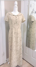Diman Beige Floral Midi Dress Women’s Size M (38) Short Sleeve Button Front