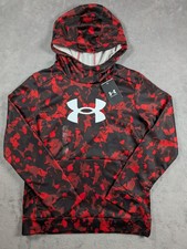Under Armour Hoodie Boys Youth Size Large Red Loose Fit Lightweight Fleece Lined