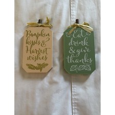 Fall Autumn Decor Wooden Signs Pumpkin Harvest Give Thanks Beige Green