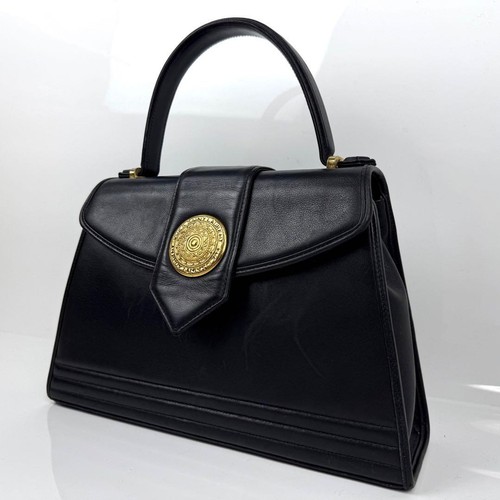 Yves Saint Laurent Handbag Leather Black Gold Handware Center Logo from Japan