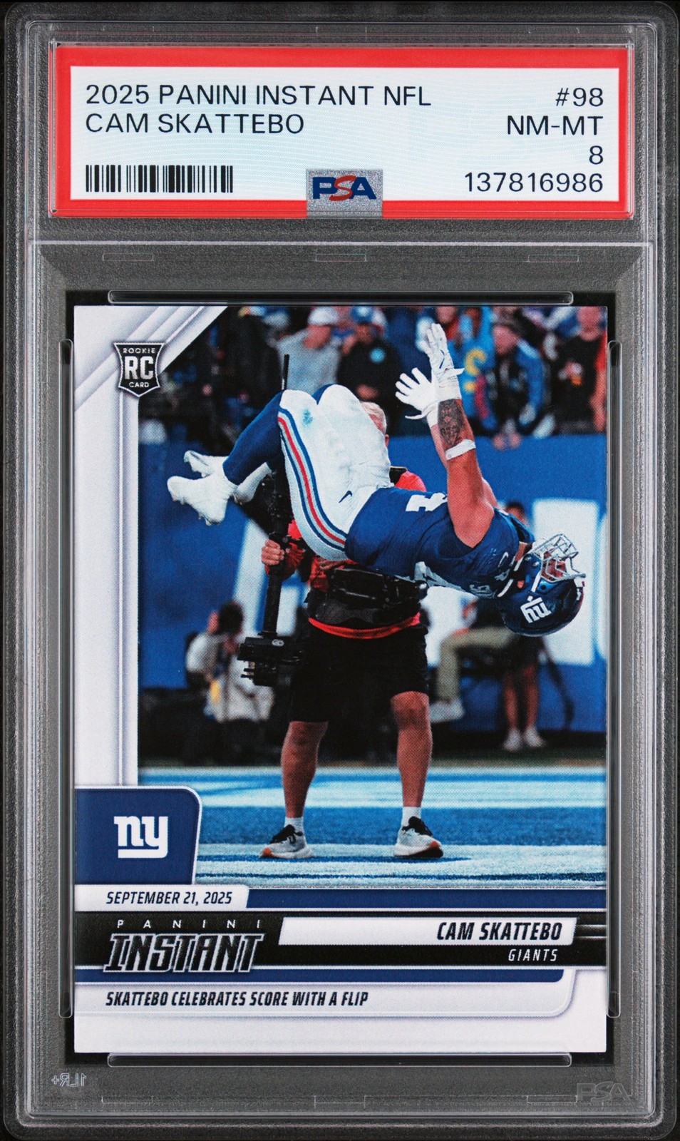 2025 PANINI INSTANT NFL #98 CAM SKATTEBO ROOKIE RC PSA 8