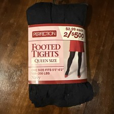 Perfection Footed Navy Tights. Size Queen. Nylon. Original Packaging New Sealed