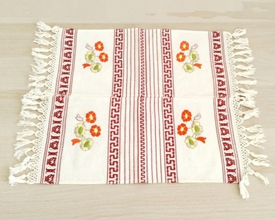 Super Vintage Alt Griechisch Leinen Floral Handarbeit Bunt Handarbeit Naht Textil