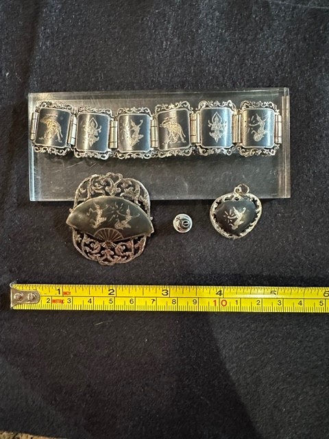 SIAM STERLING SILVER SET, BRACELET, BROOCH, PENDANT 