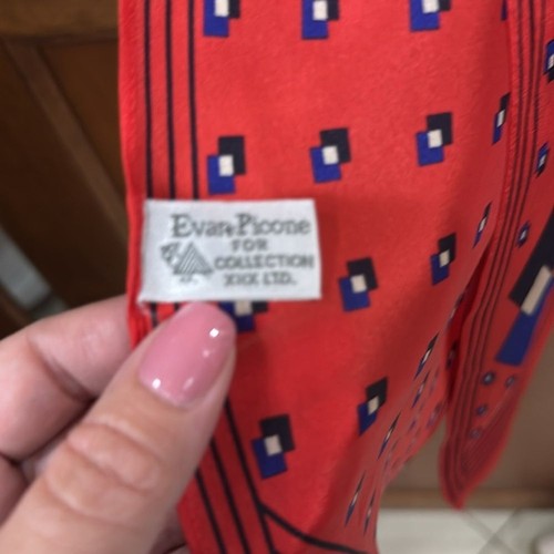Evan-Picone - Vintage Silk Scarf geometric red blue - Picture 2 of 5