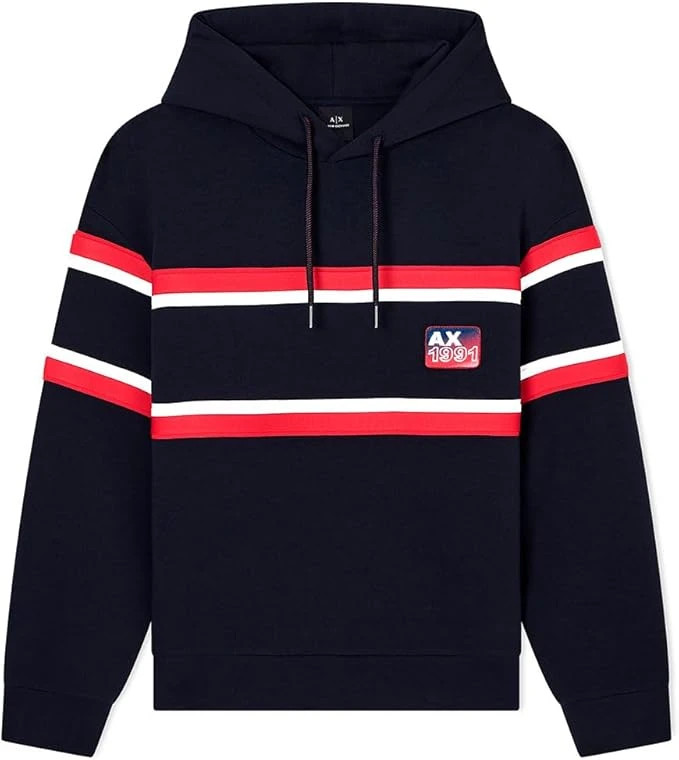 Armani Exchange Mens Taping 1991 Badge Hooded Sweatshirt in Deep Navy Sz Medium 22090₽