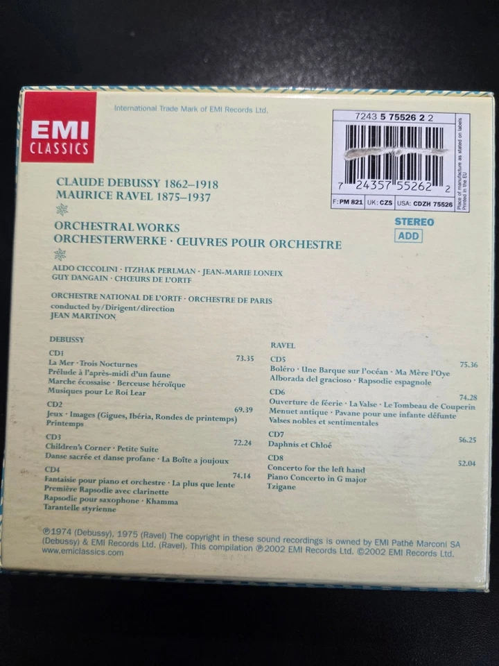 Debussy Ravel: Orchestral Works 8 CD Set Jean Martinon, EMI VG Condition - Image 2 of 4
