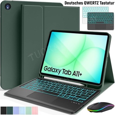 Für Samsung Galaxy Tab A11+ A9+ S11 S10 S9 FE Hülle mit QWERTZ Touchpad Tastatur