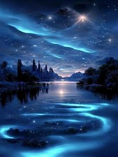 Aurora Lake Diamond Art Kits for Adults,Starry Sky Landscape 5D Diamond Painting