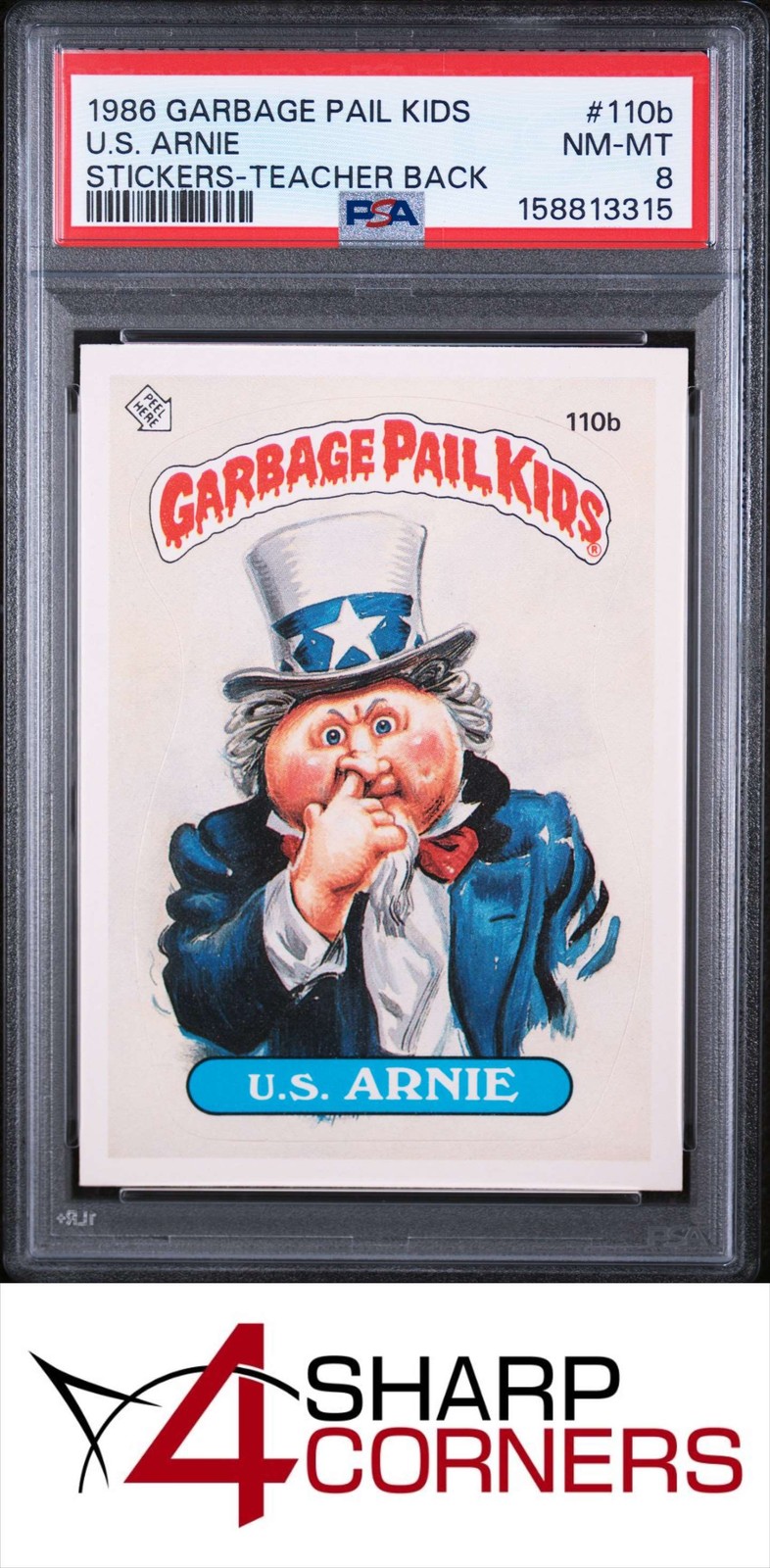 1986 GARBAGE PAIL KIDS STICKERS #110b U.S. ARNIE SERIES 3 TEACHER BACK PSA 8