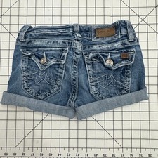 Miss Me Irene Boot Denim Shorts Womens 26 Medium Wash Embroidery Cuffed Low Rise