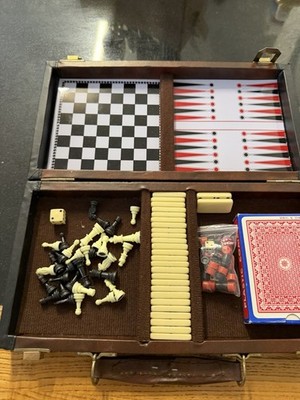 Vintage Kompendium der Spiele - schöner Reisekoffer Backgammon Schach Cribbage (WD)