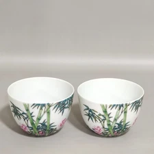 L Beautiful Chinese Qing dynasty Famille Rose Porcelain teacups