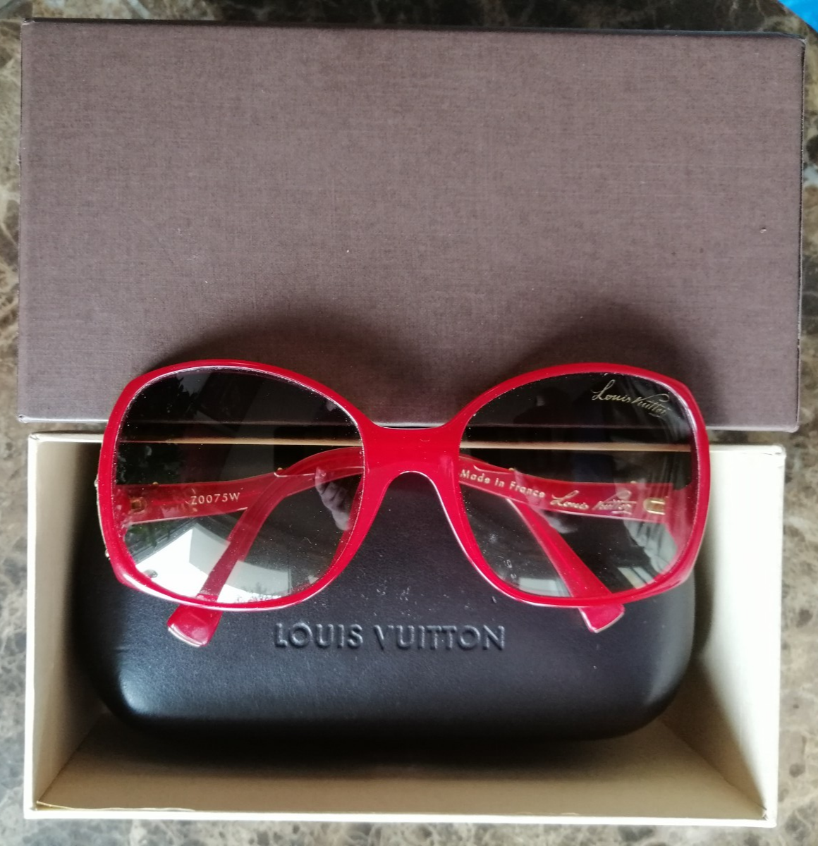 Louis Vuitton Red Speckling Acetate Frame Gina Sunglasses Z0075W