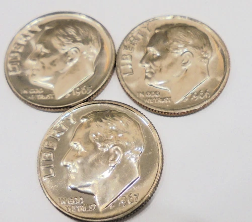 Nice 1965,1966,1967 SMS BU Roosevelt Dimes # 591