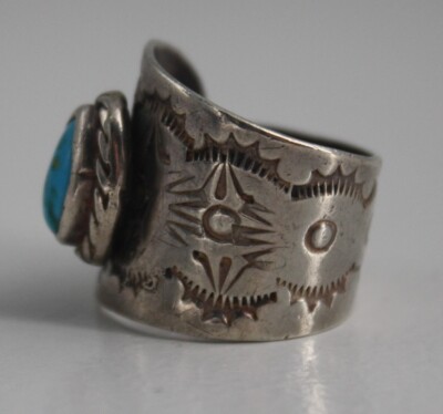 Half-Round WireCuff 1940～Vintage Navajo Vintage Sterling Silver Spoon Ring Turquoise 1940's Navajo