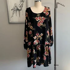 Vintage Studio B by Bobeau Floral Dress Women’s XL Black Swing Long sleeve