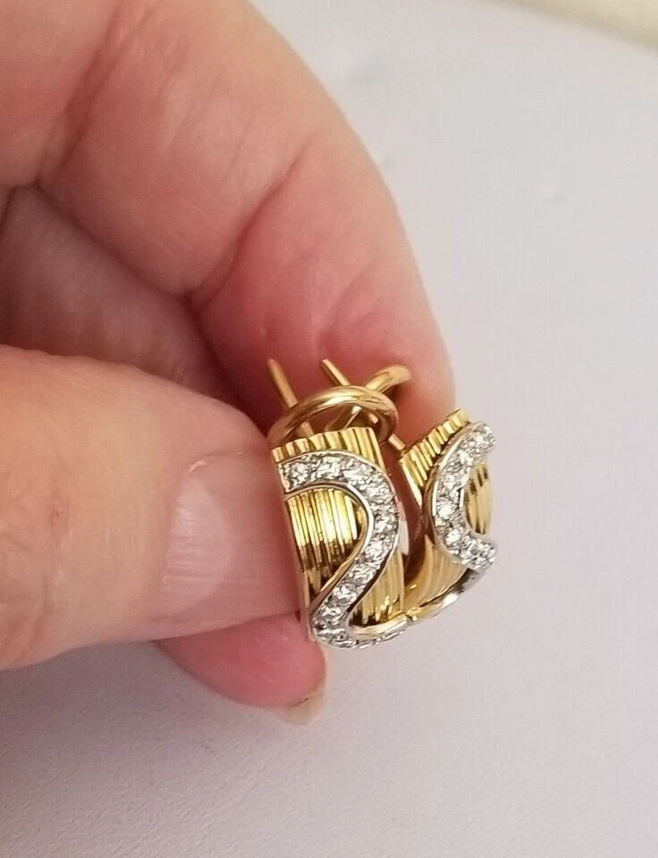 Real Diamond Earrings Omega Backs 14k Yellow Gold Plated - Image 3 of 4