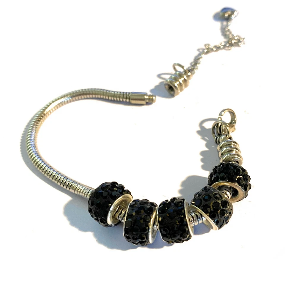 Bracciale tipo pandora in acciaio inox da donna braccialetto con zirconi charms - Immagine 4 di 4