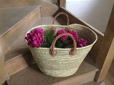 Extra Large French Market Basket with short leather handles