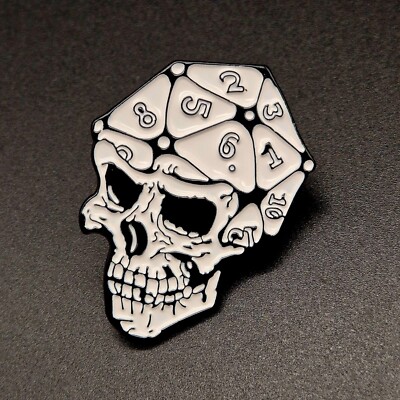 Pin Anstecker Dungeons & Dragons D&D W20 D20 Nerd RPG Rollenspiel Schädel Skull