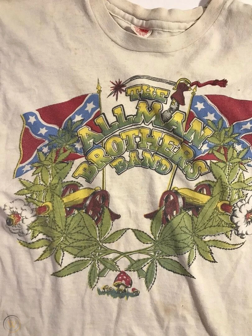 70s Allman Brothers band Mushroom Marijuana T shirt White tee
