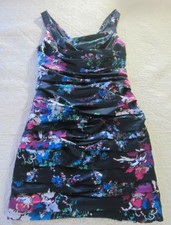 Express Womens Dress Size 6 Blue/Pink/Purple Floral Ruched Satin
