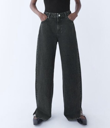 Zara Wide Leg Jeans With Vented Hems 