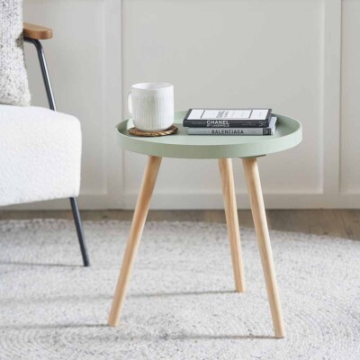 Salbeigrün Runde Scandi Holz Beistelltische für Wohnzimmer Dreibein Beine