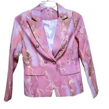 Stylish Pink Multicolored Marble Print LongSleeve Blazer Fully Lined Sz Small