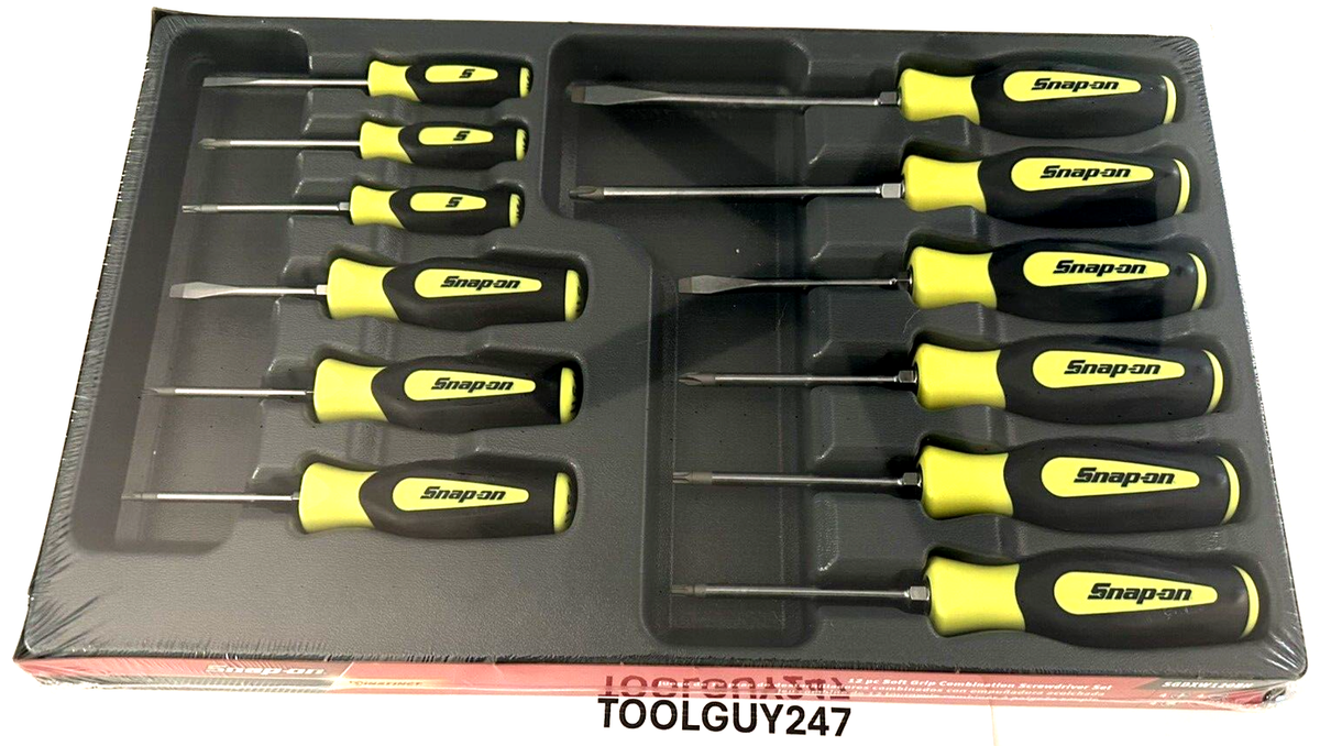 SNAP ON TOOLS SGDXW120B 12Pc Hi-Viz Yellow Soft Grip Combo